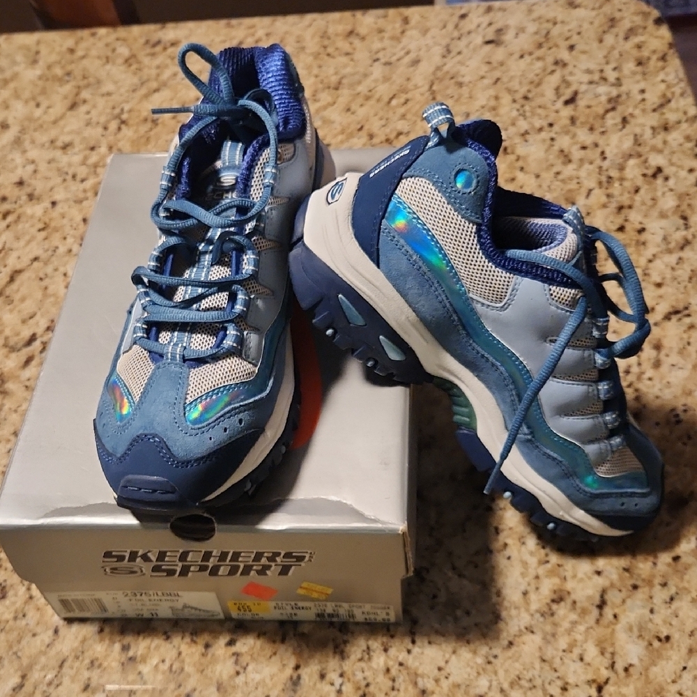 Skechers Women's Blue and Silver Sneakers